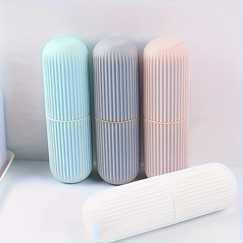 Travel Toothbrush Box Vertical Stripe Portable Mouthwash Cup Brushing Cup Washing Cup Toothware Box Toothpaste Storage Cartridge