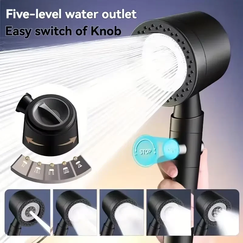 

5 modes of handheld shower head new high-pressure water-saving filter shower head one click bathroom accessory set