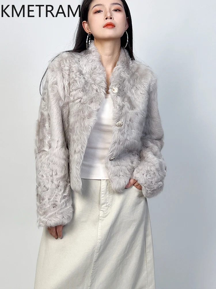ขนสัตว์ธรรมชาติ Sheepskin Double Faced เสื้อขนสัตว์ผู้หญิง STAND COLLAR ขนสัตว์จริงฤดูหนาวเสื้อผ้าสั้น Furry แจ็คเก็ต 2025 Fourrure
