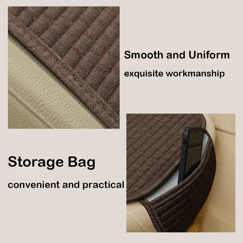 Flax Car Seat Cover Breathable Comfortable Summer Linen Seat Cushion Protector With Storage Bag Auto Interior Mat Universal Size