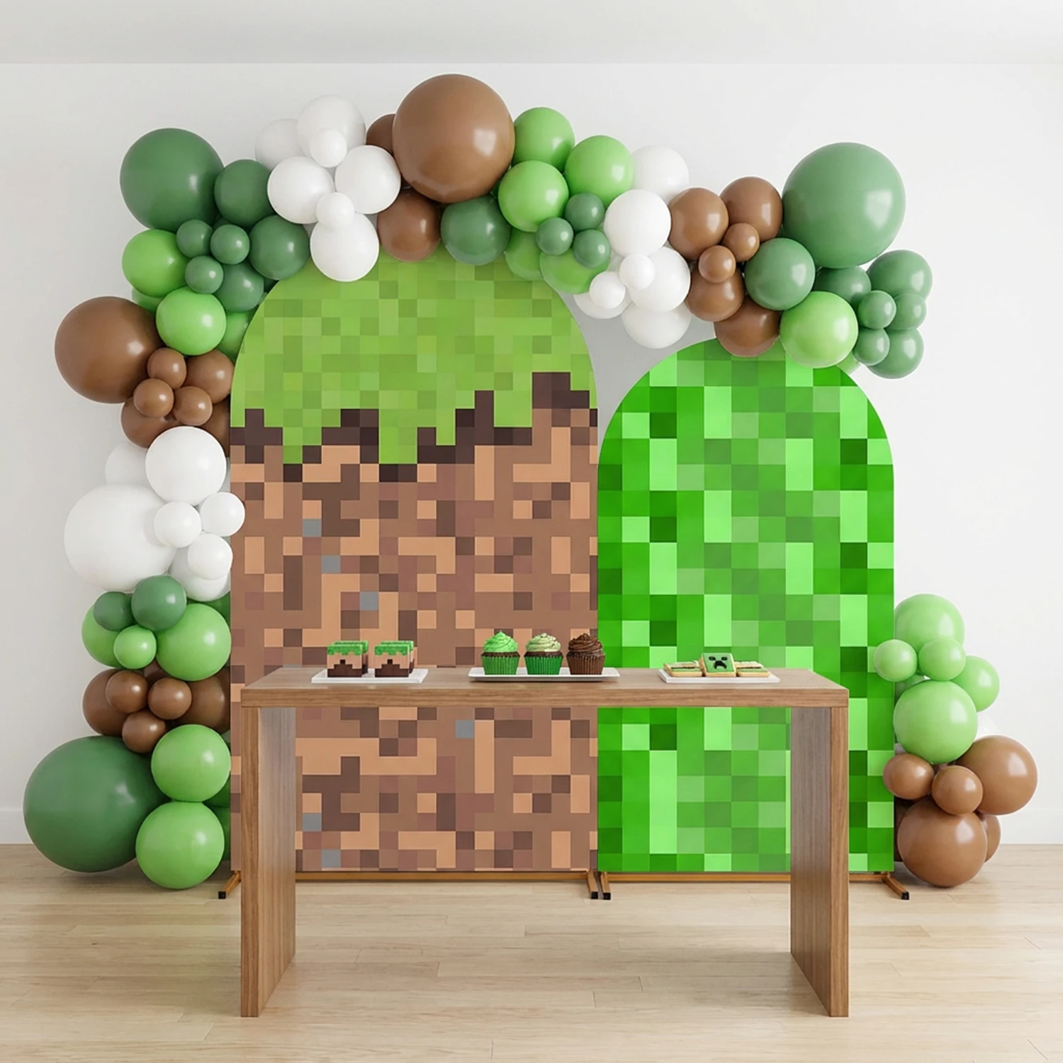 Pixel-Baustein-Spiel für Jungen, Bogen-Hintergrund, Happy-Birthday-Fotohintergrund, Wanddekorationen für Kindergeburtstagsfeiern – Detail 2