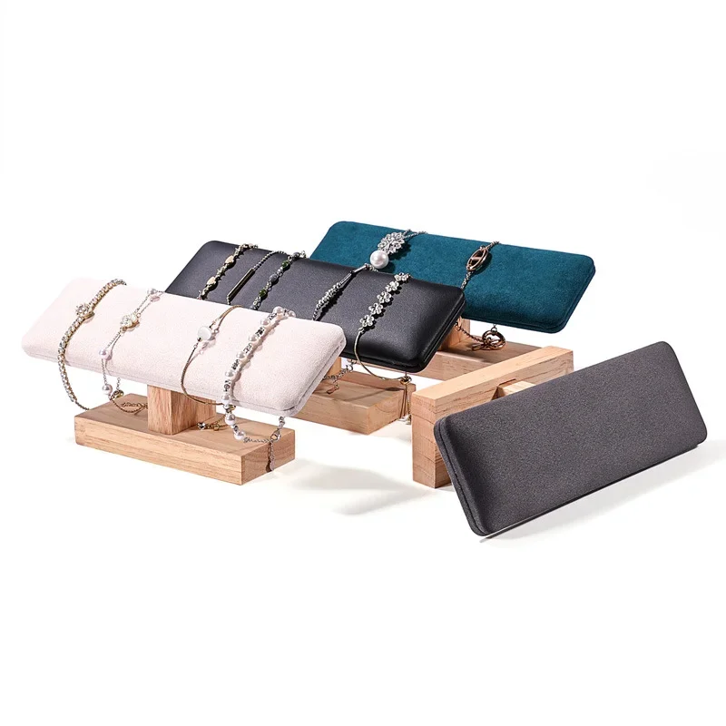 Neue T-Form Holz Basis Schmuck Display Stand PU Leder/Samt Armband Armreif Uhr Kette Lagerung Halter Zähler display Requisiten