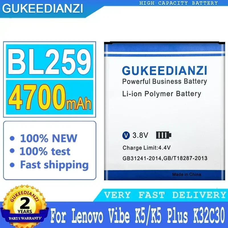 Phone Battery BL259 BL 259 4700mAh For Lenovo Vibe K5 Plus K5Plus K32C30 K32C36 Lemon 3 3S Vibe K5 A6020a40 A6020 A40 A 6020a40