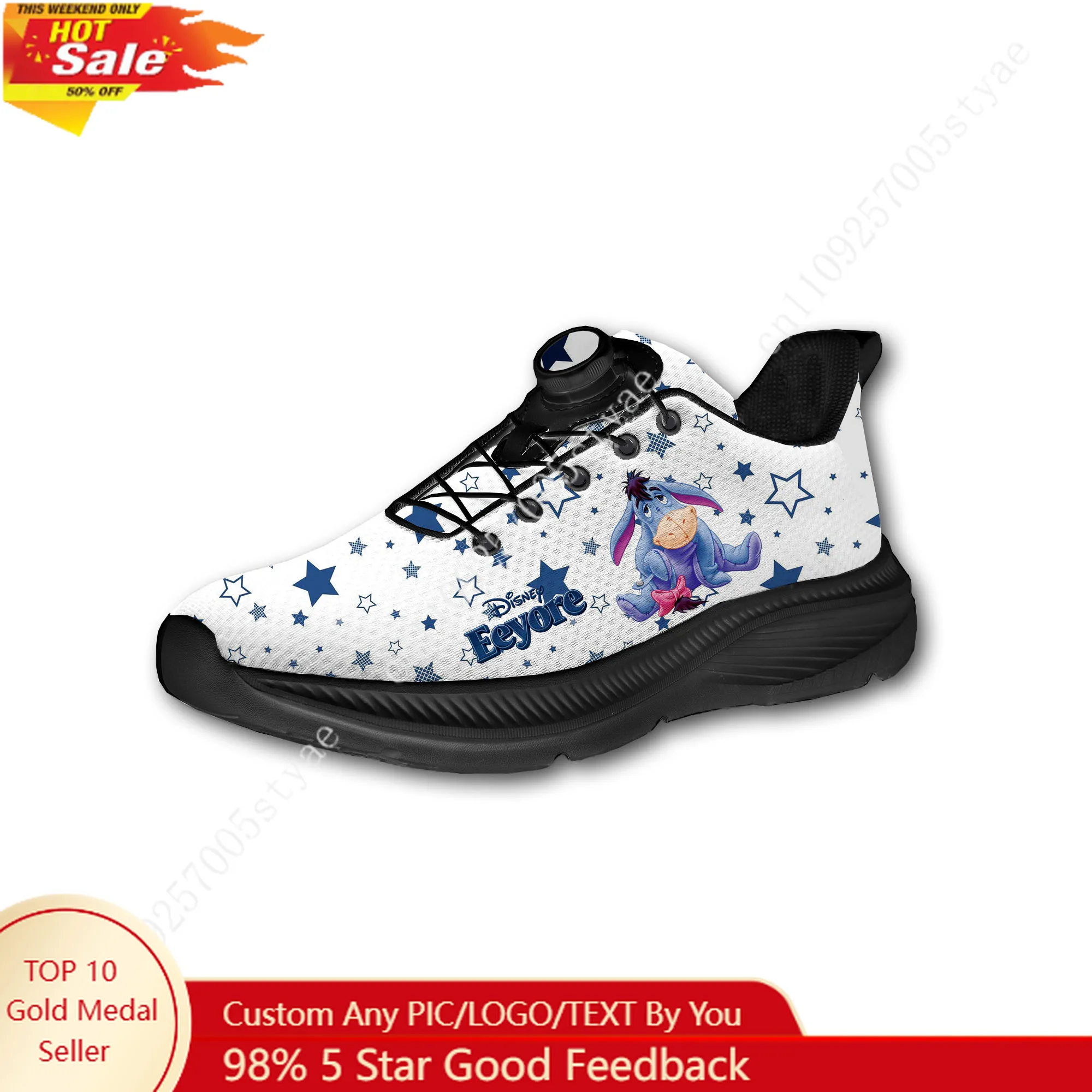 

Eeyore Sport Shoes Custom Men Woman Rotating Button No Tie Shoes Design Photo Logo Text Soft Sneakers Unisex Holiday Gifts