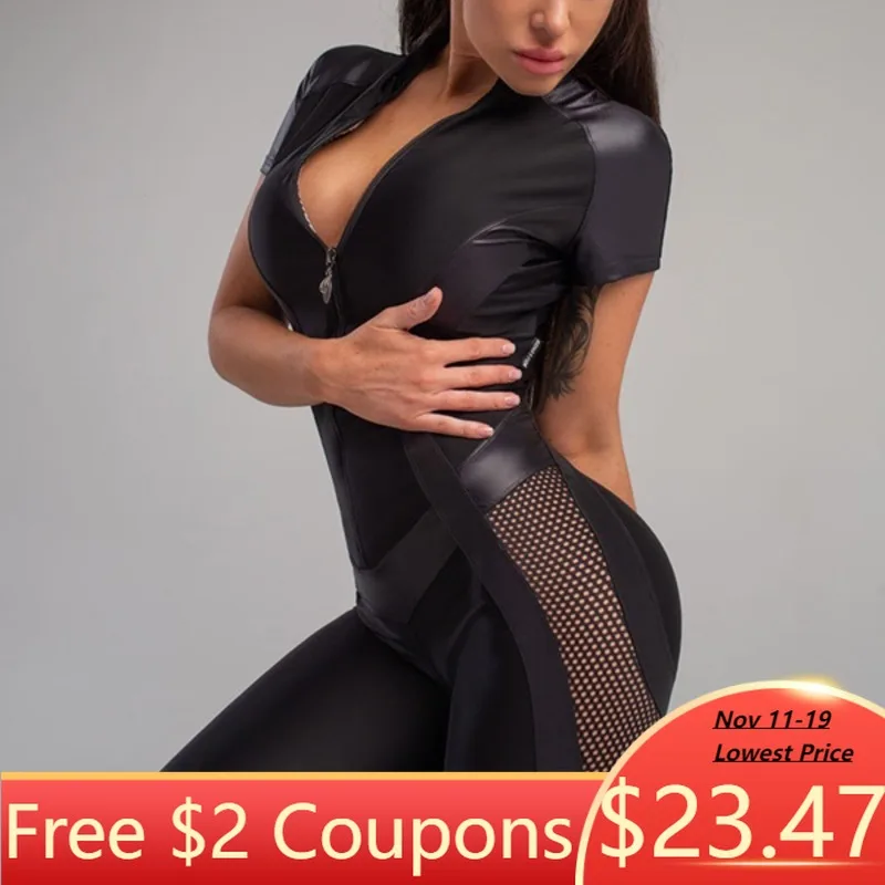 

Krisnanas Women's Jumpsuit Split-Joint Mesh Sports Jumpsuits Zipper Collar Jumpsuits Fitness Yoga for Women Clothing 87961