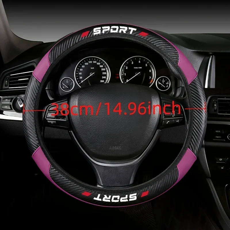 1PC 14.96 Inch 4-Segment PU Carbon Fiber Splicing Steering Wheel Cover with Non-Elastic Inner Ring for Car Accessories