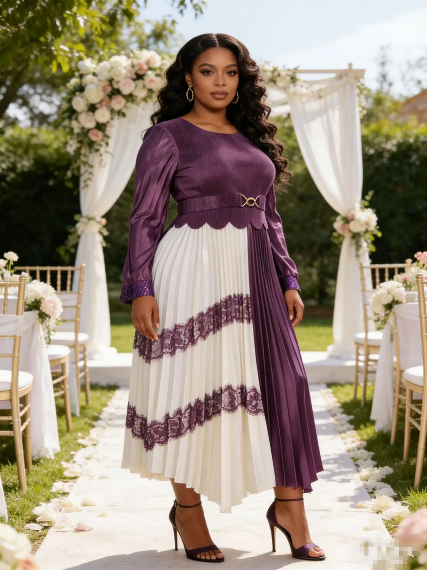 

Miyake Pleated 2026 New Dress V-neck Heavy Industry Diamond Inlaid Fashionable Temperament Skirt Waist Cinching Pleated Skirt