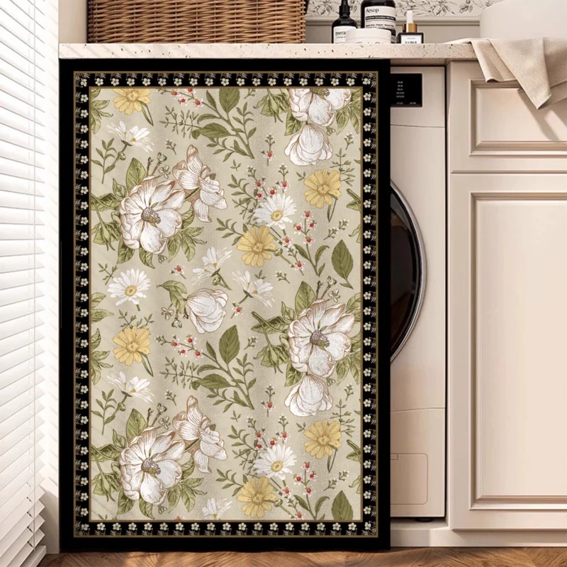 VIKAMA Light Luxury Floral Velcro Concealment Curtain for Washing Machine Cabinet Wardrobe, No-Punch Curtain to Hide Clutter