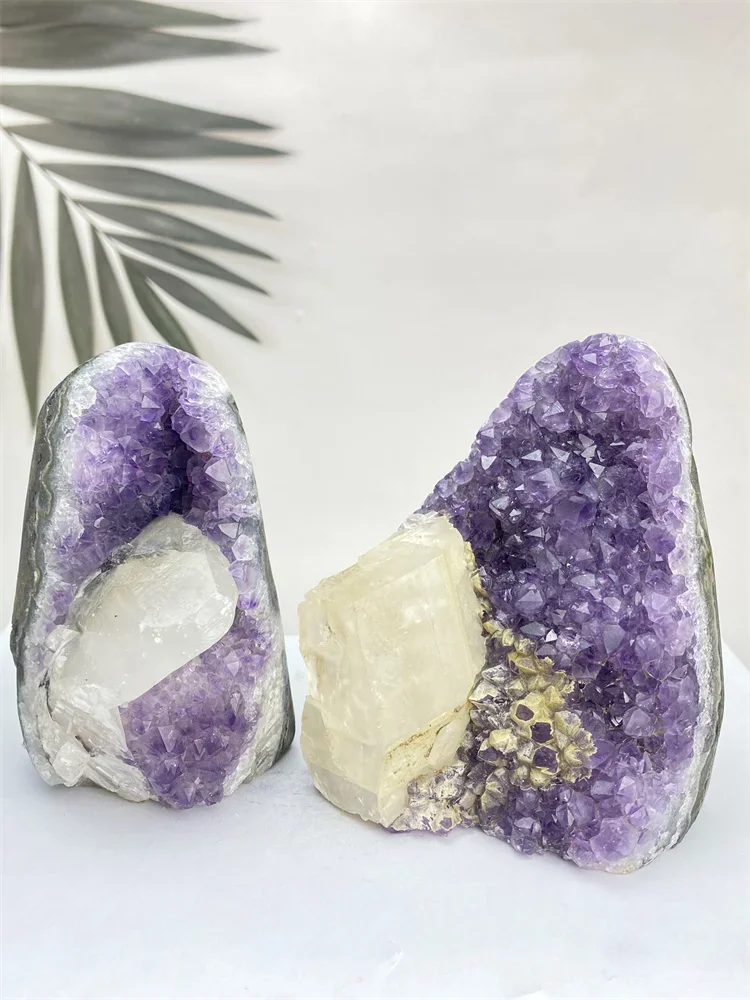 The Symbiosis Of Natural Amethyst And White Crystal Creates A Natural Geode Reiki Therapy Home Decoration Wealth Feng Shui