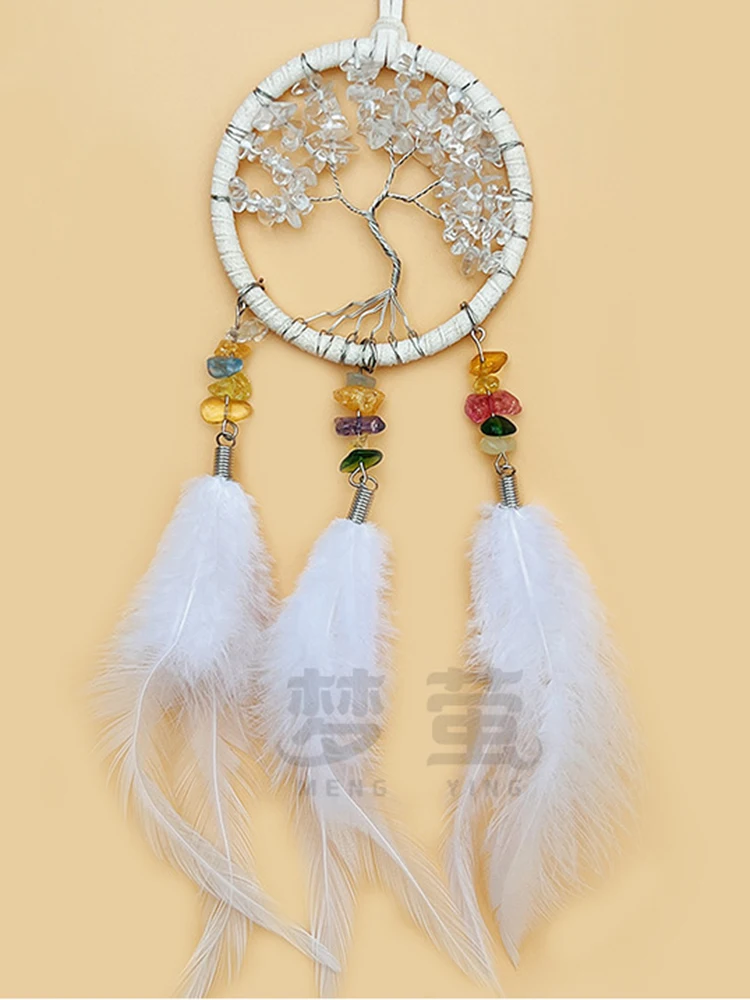 Crystal Wind Chime Dream Catcher Hand Knitting Feather Car Pendant Windbell Hanging Ornaments Window Curtain Pendant Home Decor