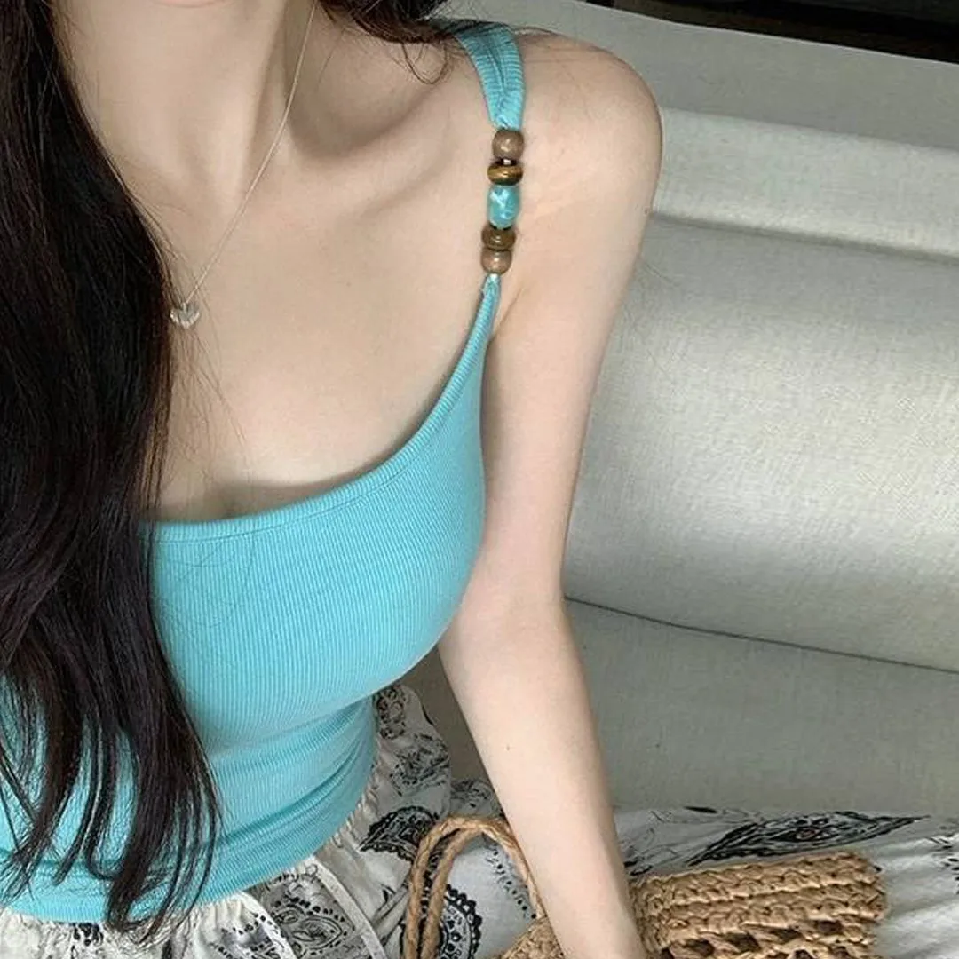 Thai Spicy Girl Bead Necklace Strap Vest Women's Integrated Cup Inner Wear Outer Wear Slimming Sleeveless Beautiful Back Top