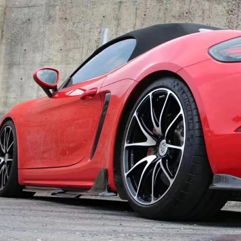 

Suitable for Porsche 718 Boxster & Cayman 2016-UP V Style Carbon Fiber Side Bumper Extension Skirt