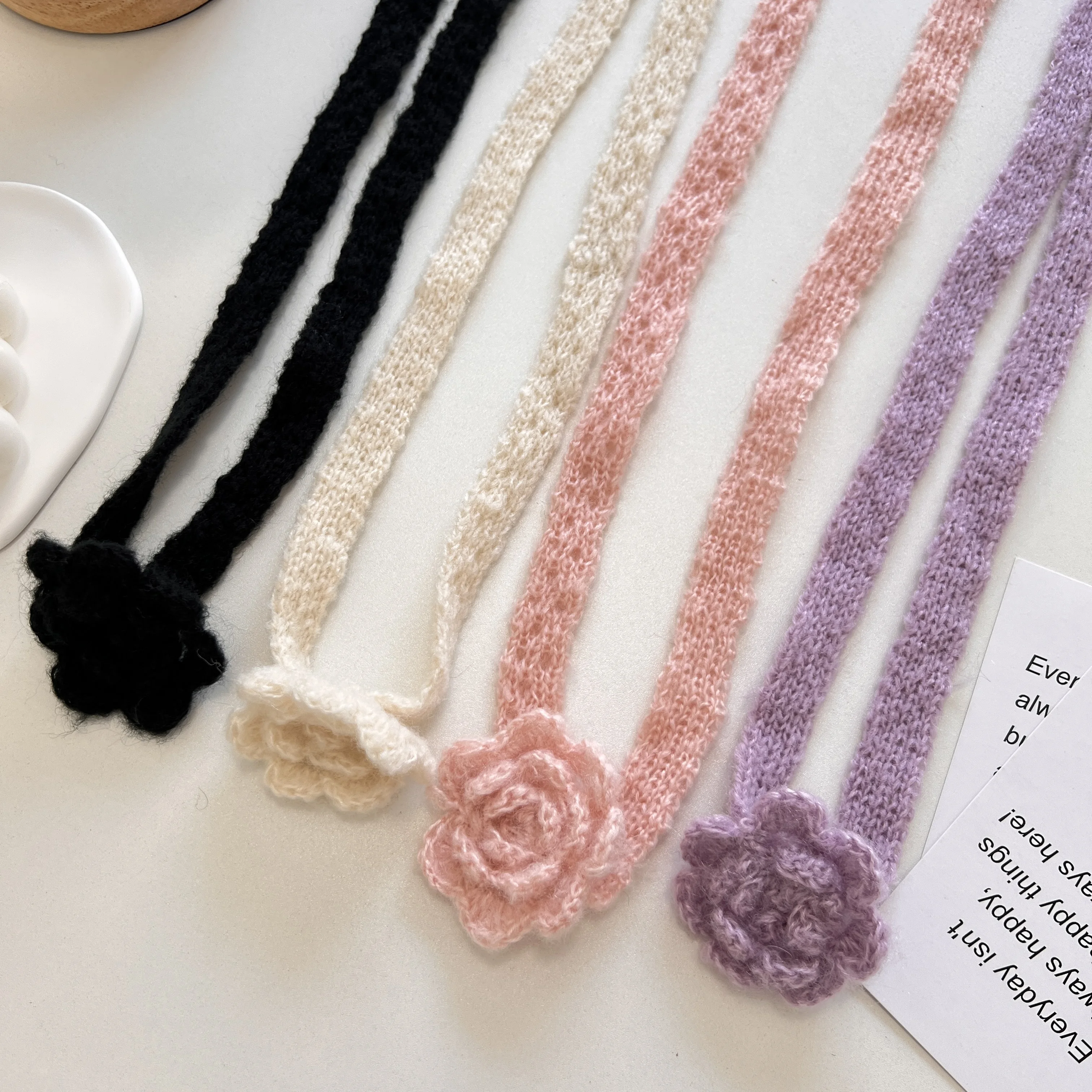 Niche Three-Dimensional Rose Handmade Crocheted Scarf Hot Girl Fashion Wear Thin Narrow Long Scarf