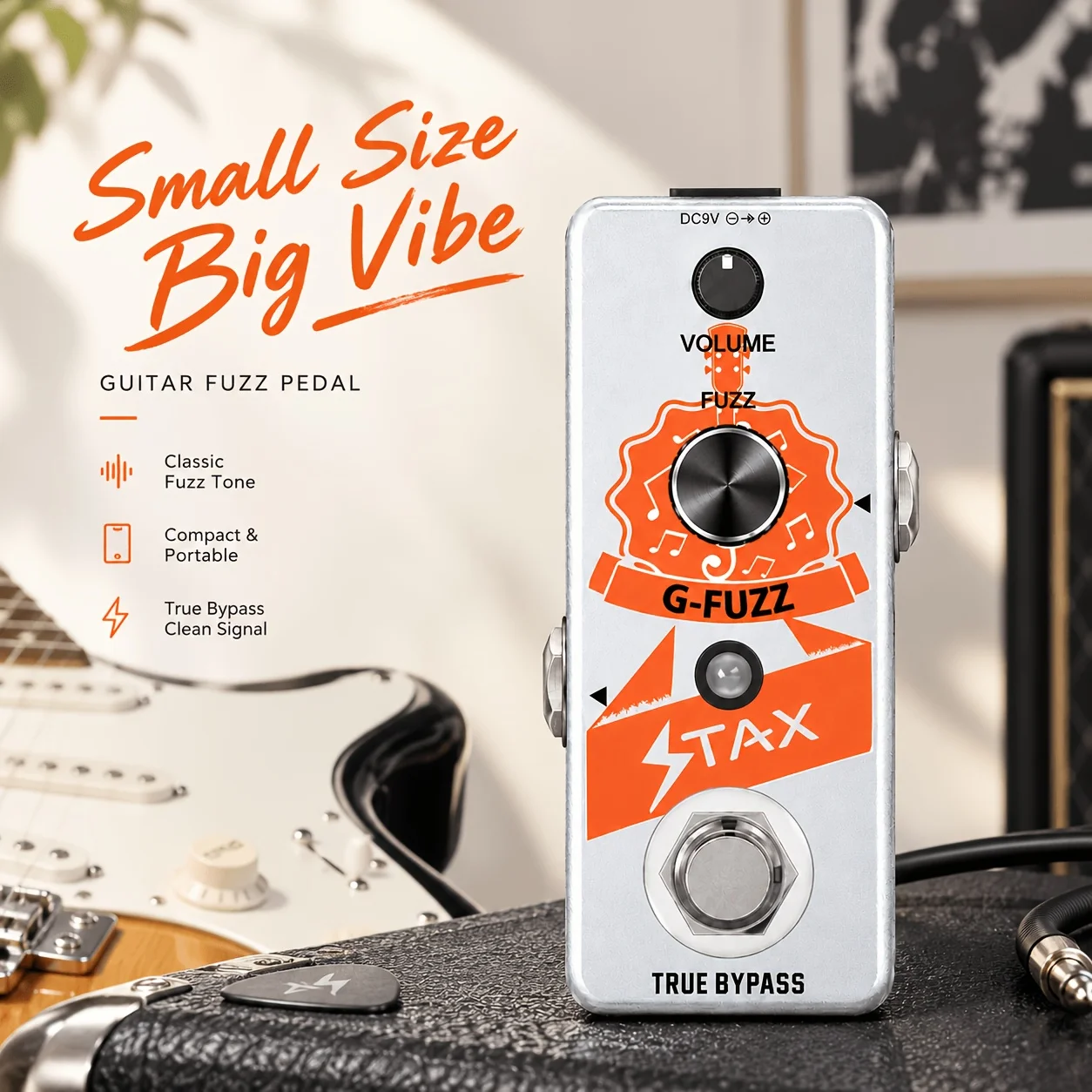 Stax analoge gitaar fuzz-effectpedaal, vintage fuzz, Fazy-klank, mini G-Fuzz stompbox voor elektrische gitaar en bas.