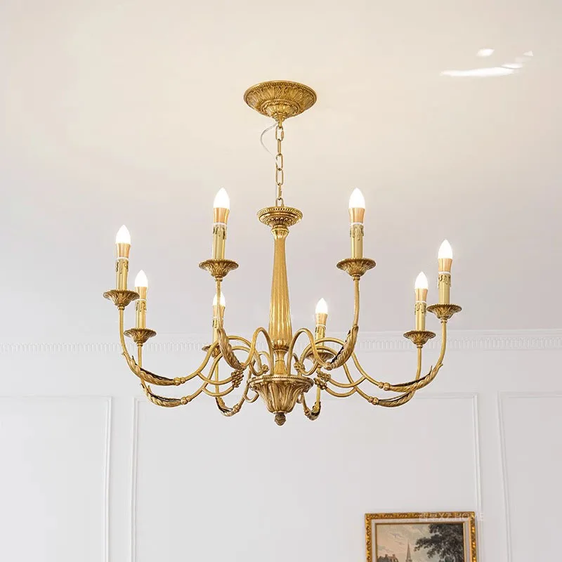 

French antique candle brass chandelier American retro bedroom dining villa living room lighting home