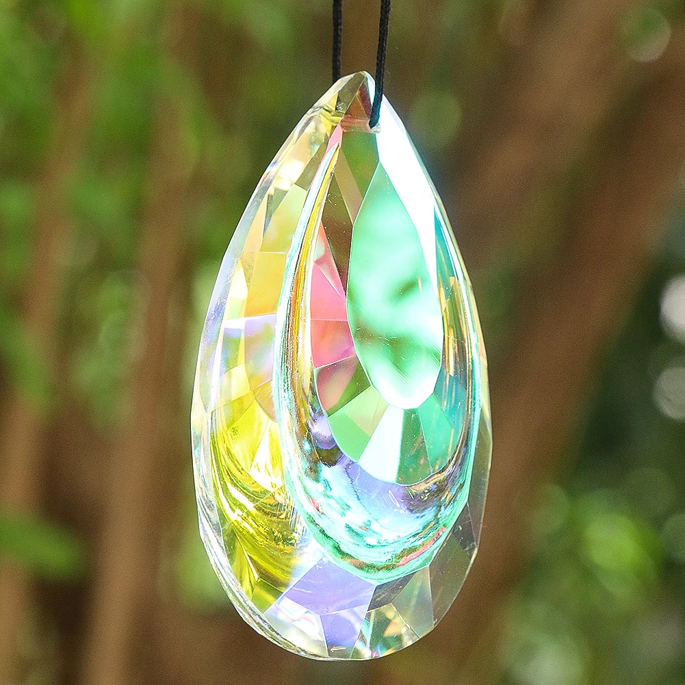 

75mm Lighting Crystal Fitting Color Double Layer Water Drop Prism Window Hanging Suncatcher Pendant Multi-faceted Rainbow Maker