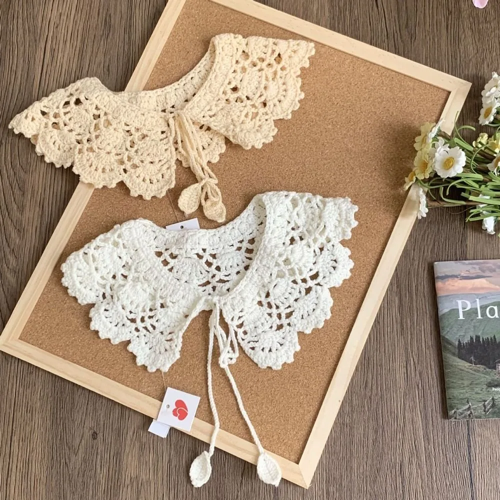 ผ้าคลุมไหลโครเชต์ลายฉลุแบบถอดได้ ของตกแต่งเสื้อผ้า ผ้าพันคอถัก ผ้าพันคอแบบคล้องคอ อุปกรณ์เสริม