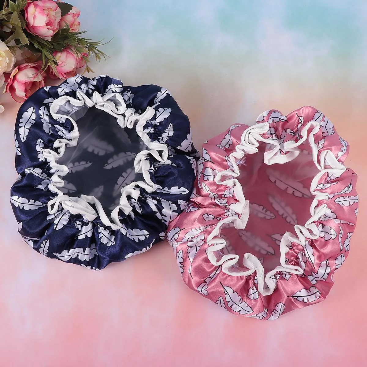 

2Pcs Thickened Shower Hat Printed Bath Caps Hair Protective Caps for Women Makeup Hair Care Salon Use Shower Hat