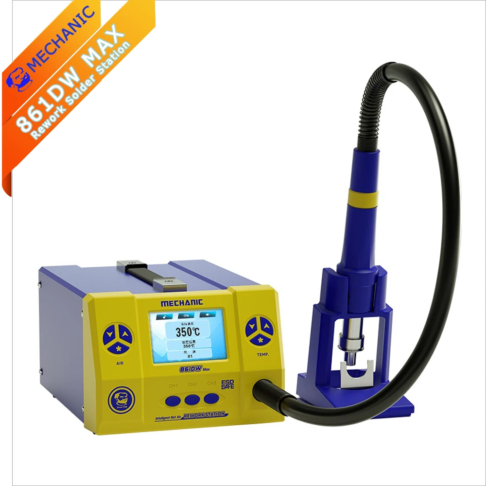 Soldador mecánico de pistola de aire caliente, 861DW Max para placa base de teléfono, estación de soldadura PCB, HD, LCD, herramienta de reparación de Turbo Doble