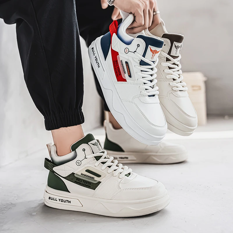 

Мужские высокие ботинки, модные цветные ботинки на плоской подошве средней высоты, уличная мода, универсальные и модные брендовые новые ботинки на шнуровке