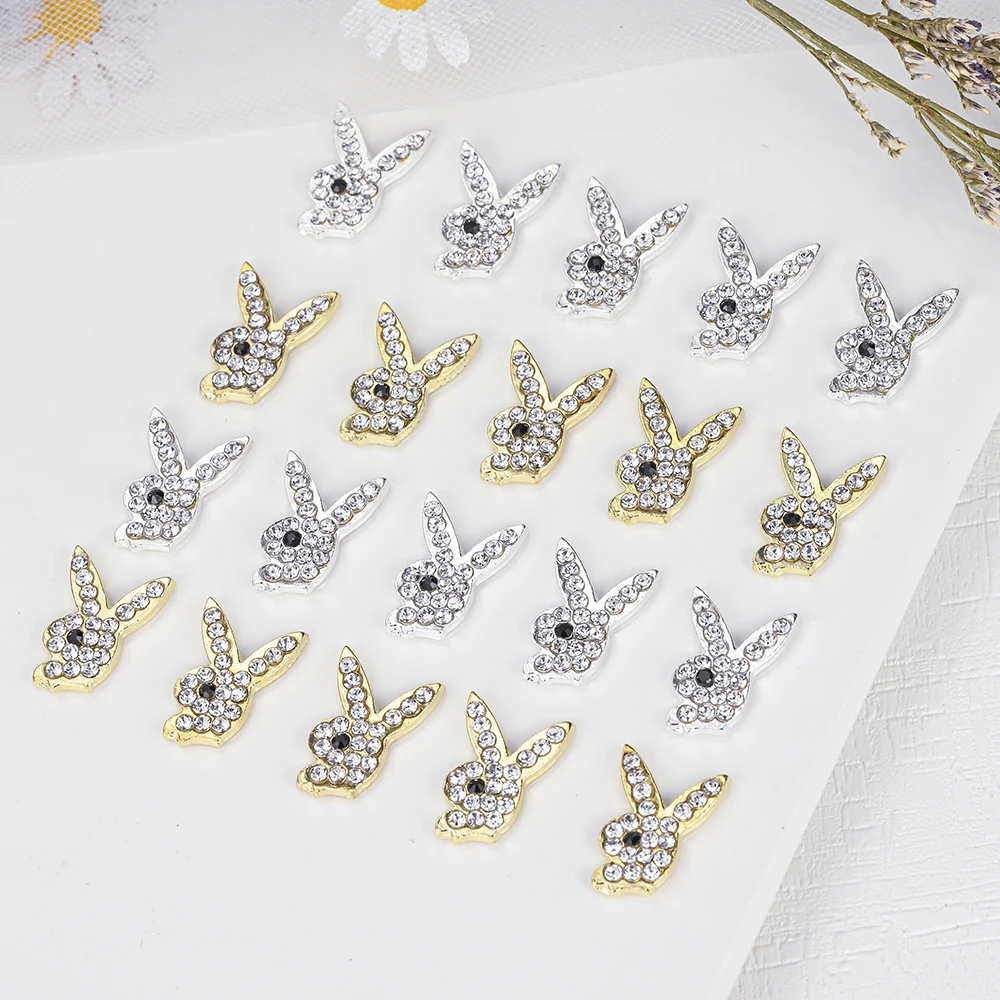 Luxury Nail Charms Gold Alloy Bunny Glitter Diamond Rhinestone Crystal for DIY Jewelry Manicure Nail Art Decorations Accessories