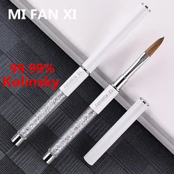 1Pcs Kolinsky Sable White Rhinestones Brush Acrylic Nail Art Brush Nail Art Brush Metal Crystal Acrylic