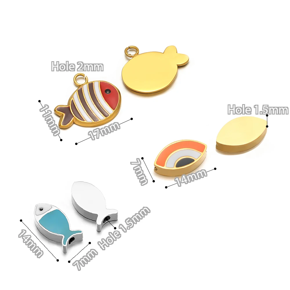 5 Stück Edelstahl Gold Emaille Fischperlen Anhänger für DIY Schmuckherstellung Armbandherstellung Kinder Halsketten Zubehör Großhandel – Detail 3