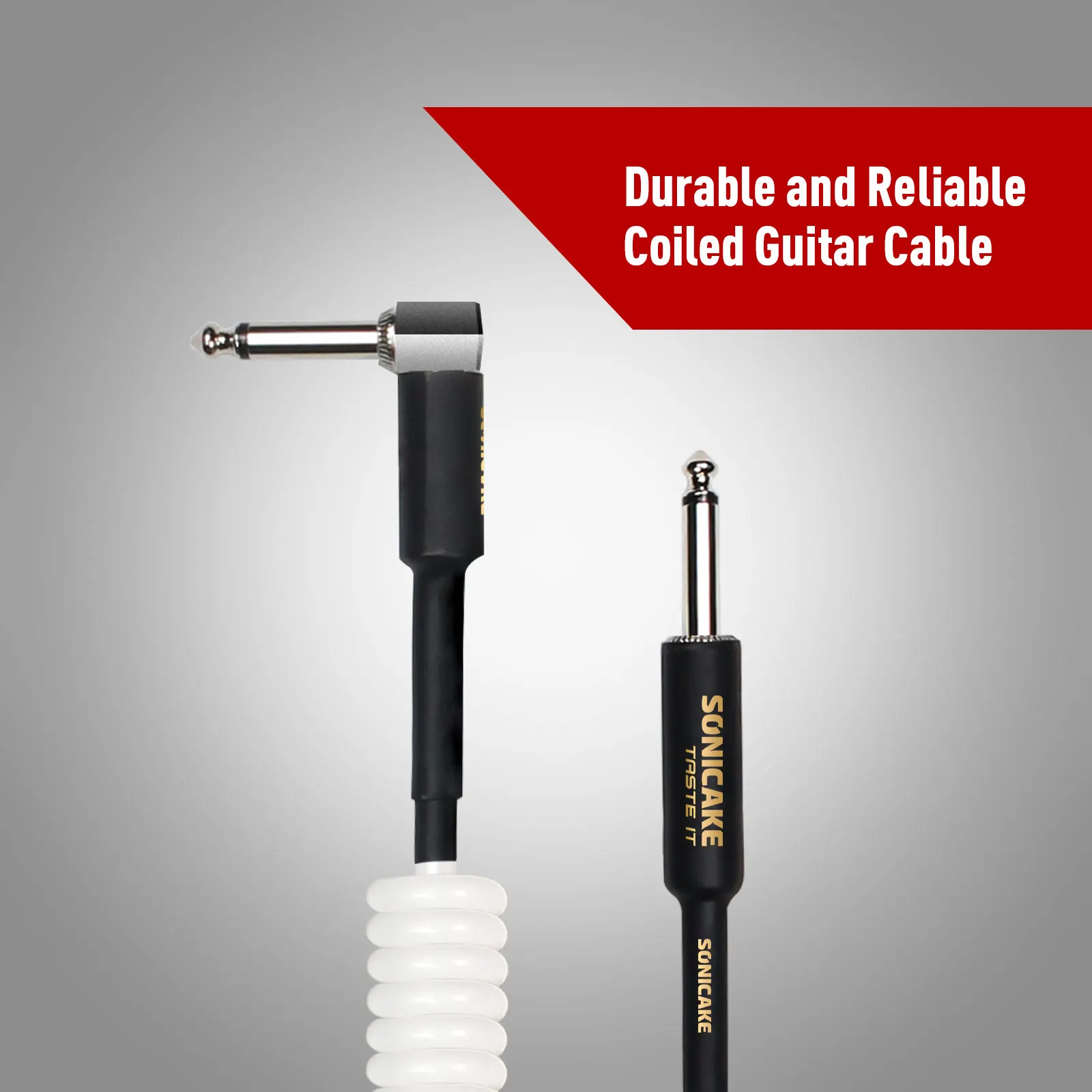 SONICAKE Local Coil Guitar Cable 32Feet/10M Instrument Coiled Curly Cord for Guitar Bass 1/4 inch Right Angle to Straight shipping from US image 2