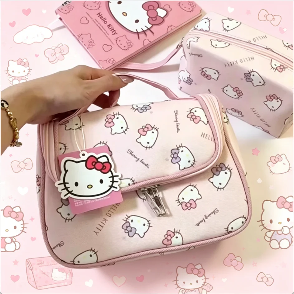 Kawaii Hello Kitty Cat Cartoon KT Cat Makeup Bag Tote Large Capacity Storage Bag Travel Portable Toiletries Bag Gift for Girls