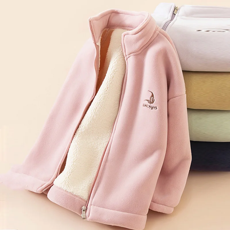 الأطفال أفخم المخملية الستر الفتيان الفتيات الوجهين الصوف معاطف الشتاء الاطفال رشاقته الملابس المراهقين الخريف ملابس خارجية غير رسمية