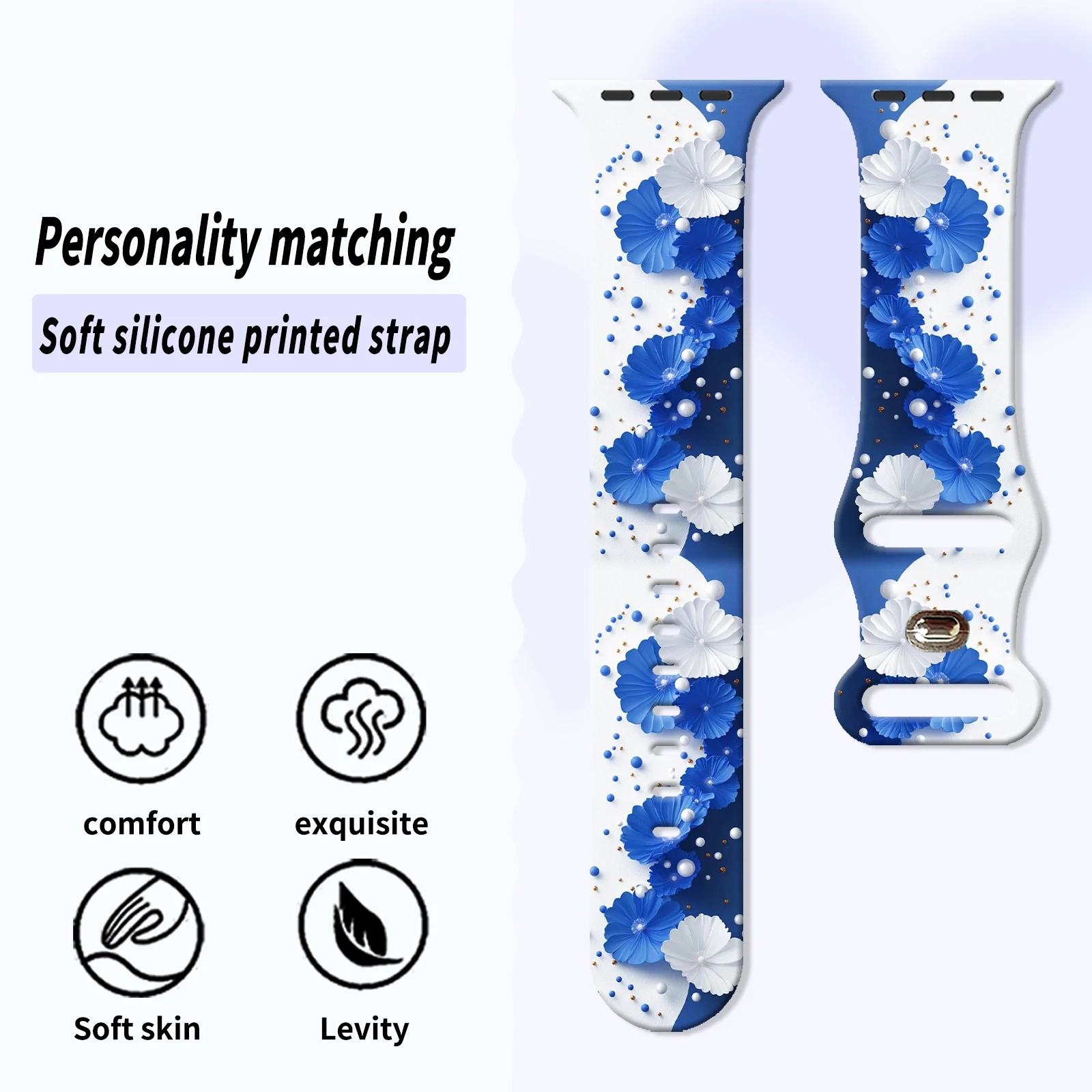 Kolorowy pasek do zegarka z kwiatowym wzorem do Apple Watch 11 10 9 8 7, silikonowy pasek wymienny, bransoletka do iWatch 38mm 41mm 42mm