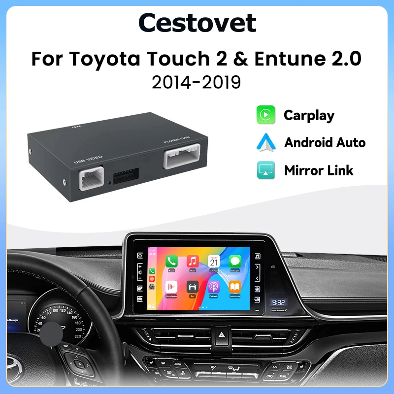 Adaptateur d'interface sans fil Junsun CarPlay Android Auto pour Toyota Camry C-HR Yaris RAV4 Corolla Tacoma Highlander CHR Touch2 & Entune2.0, module Bluetooth Airplay Autolink