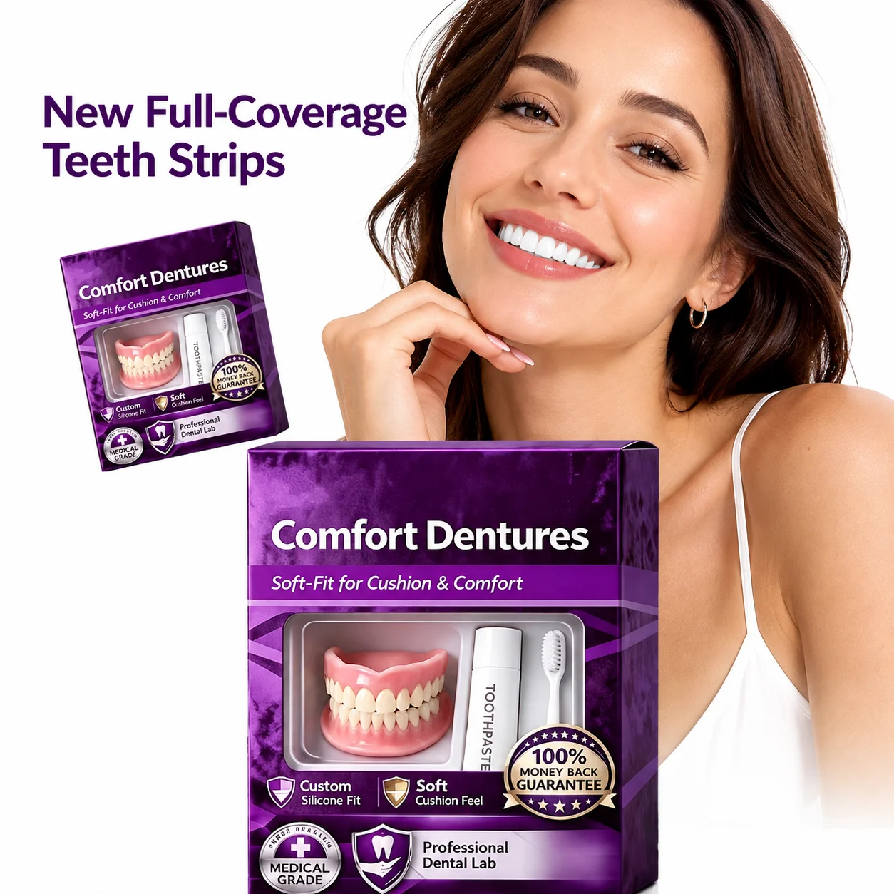 DIY Full Coverage Teeth Veneers Upper Lower Cosmetic Fake Teeth Set Moldable Temporary Smile Accessory for Stage Costume