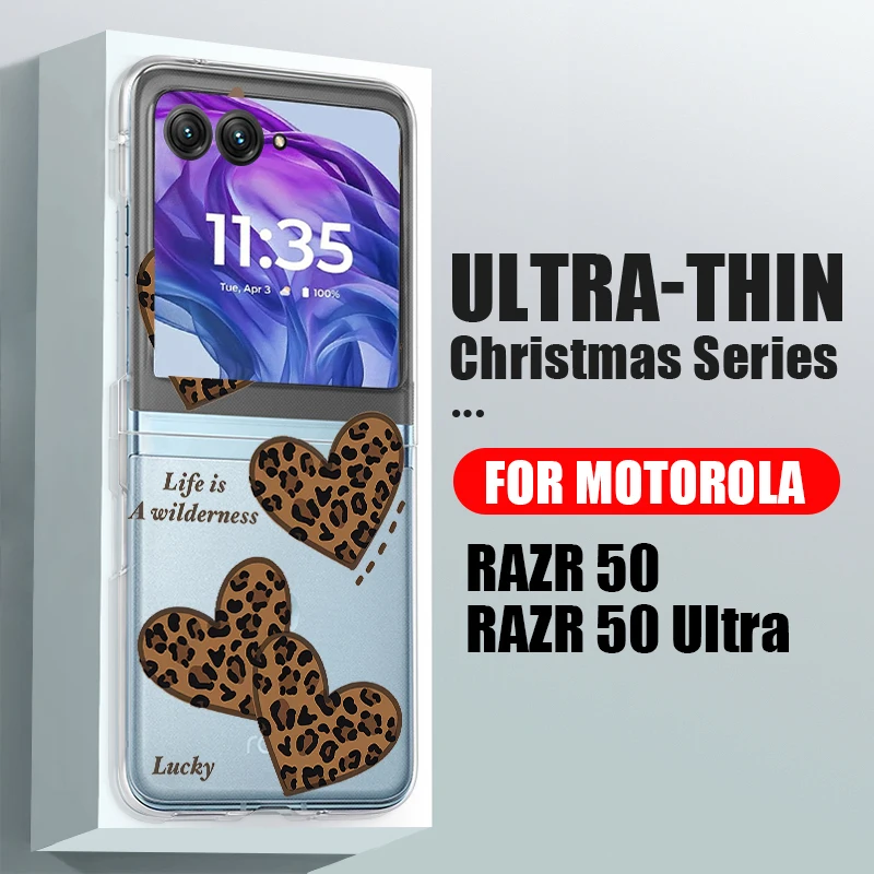 ليوبارد طباعة قلوب نمط واضح جراب هاتف لموتورولا رازر 60 50 40 الترا Razr60 Razr50 Razr40 للصدمات للطي غطاء الكمبيوتر #2