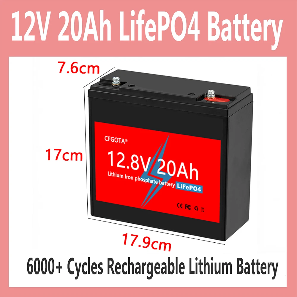 20Ah 12V LiFePO4 Deep Cycle Battery Built In Smart BMS ,for Trolling Motor,Home Energy,Solar Power Storage