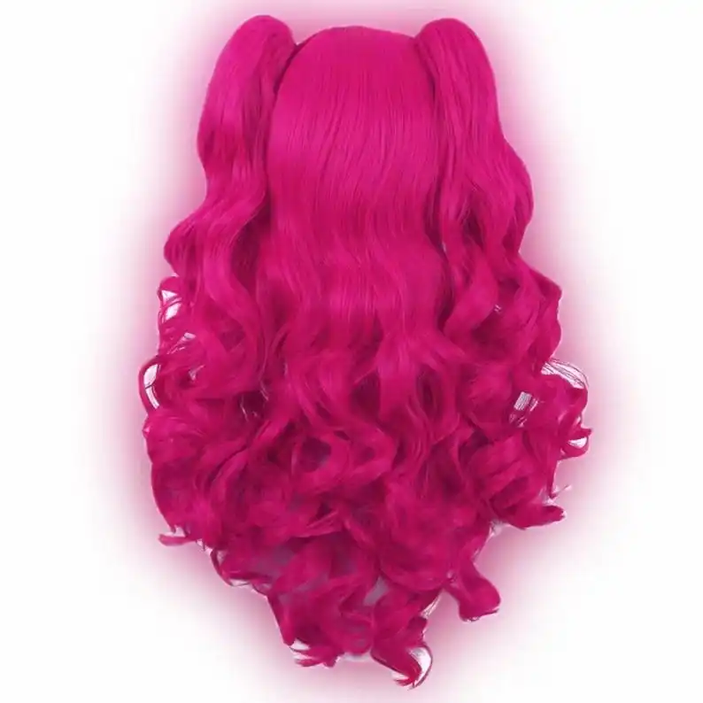 باروكة كوسبلاي وردية اللون على شكل ذيل حصان مصنوعة من ألياف صناعية مقاومة للحرارة مثالية لكوسبلاي فتاة المهر