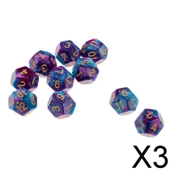 2-4pack Multi-sided Dice Polyhedron Dice D12 for D&D TRPG Table Game Purple+Blue