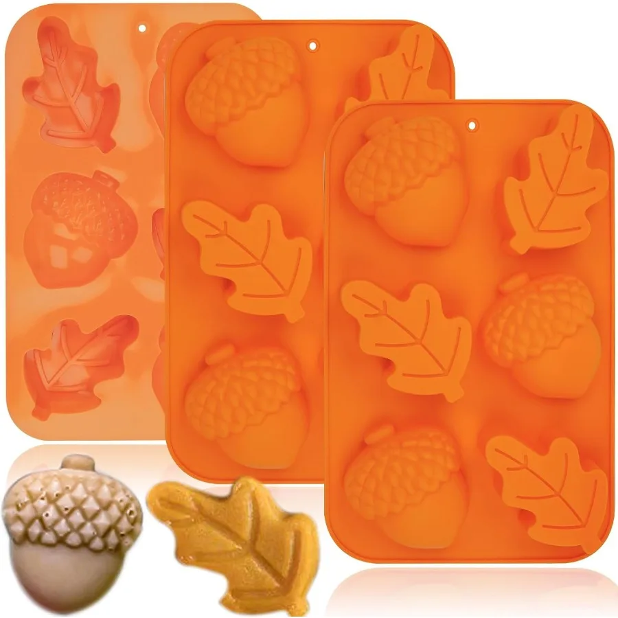 

3 упаковки силиконовых форм для шоколада в виде листьев желудя, 3D формы для конфет на тему осенней части Дня благодарения, осенние формы для выпечки желейного пудинга Br