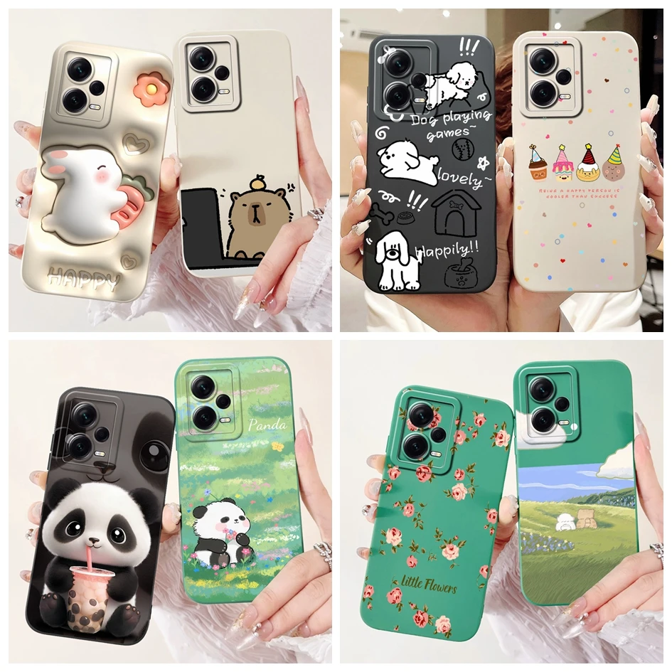 For Xiaomi Poco X5 5G Case Cover Lovely Panda Liquid Silicone Soft Back Cover For Poco X5 Pro Phone Case Coque PocoX5 X5Pro Capa