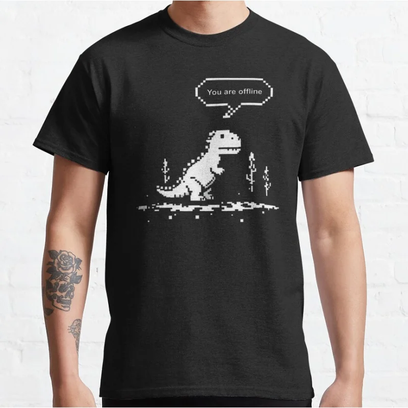 Funny You Are Offline 404 t rex 90s cartoon pixel video game dinosaur T-shirt for men large size Adult Tops S-6xl