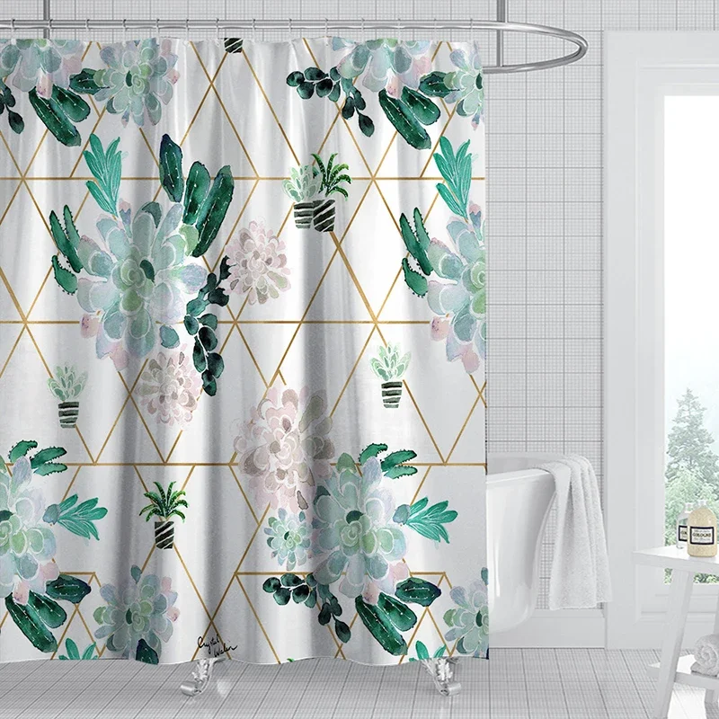 Nordic Shower Curtain Plant Print Curtains Bath Screen Polyester Mildew proof for Home Bathroom Decor Printed Shower Curtain