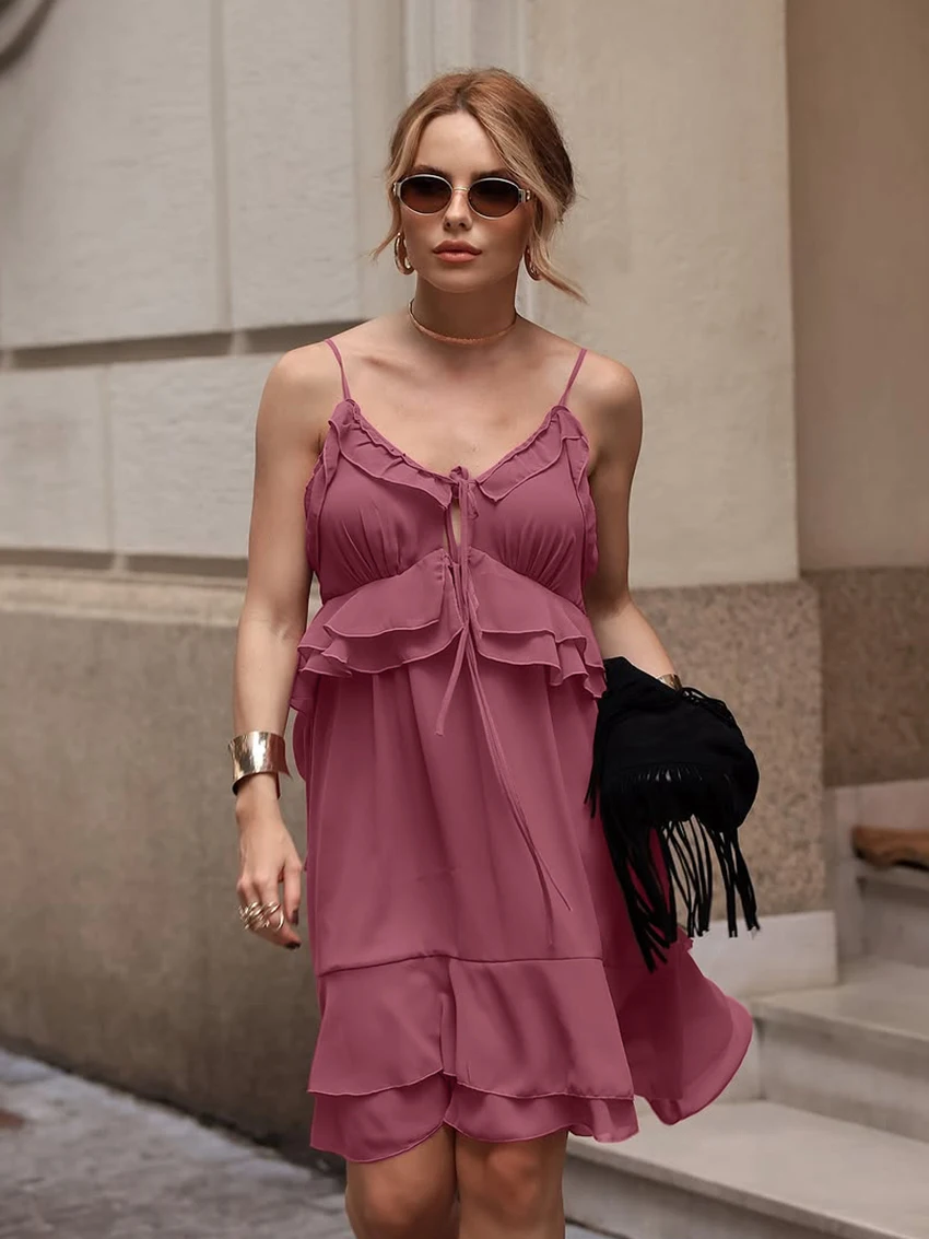 

Marthaqiqi модная женская ночная рубашка сексуальная пижама с v-образным вырезом на шнуровке ночная рубашка на тонких бретельках пижама розовое мини-платье женская ночная рубашка