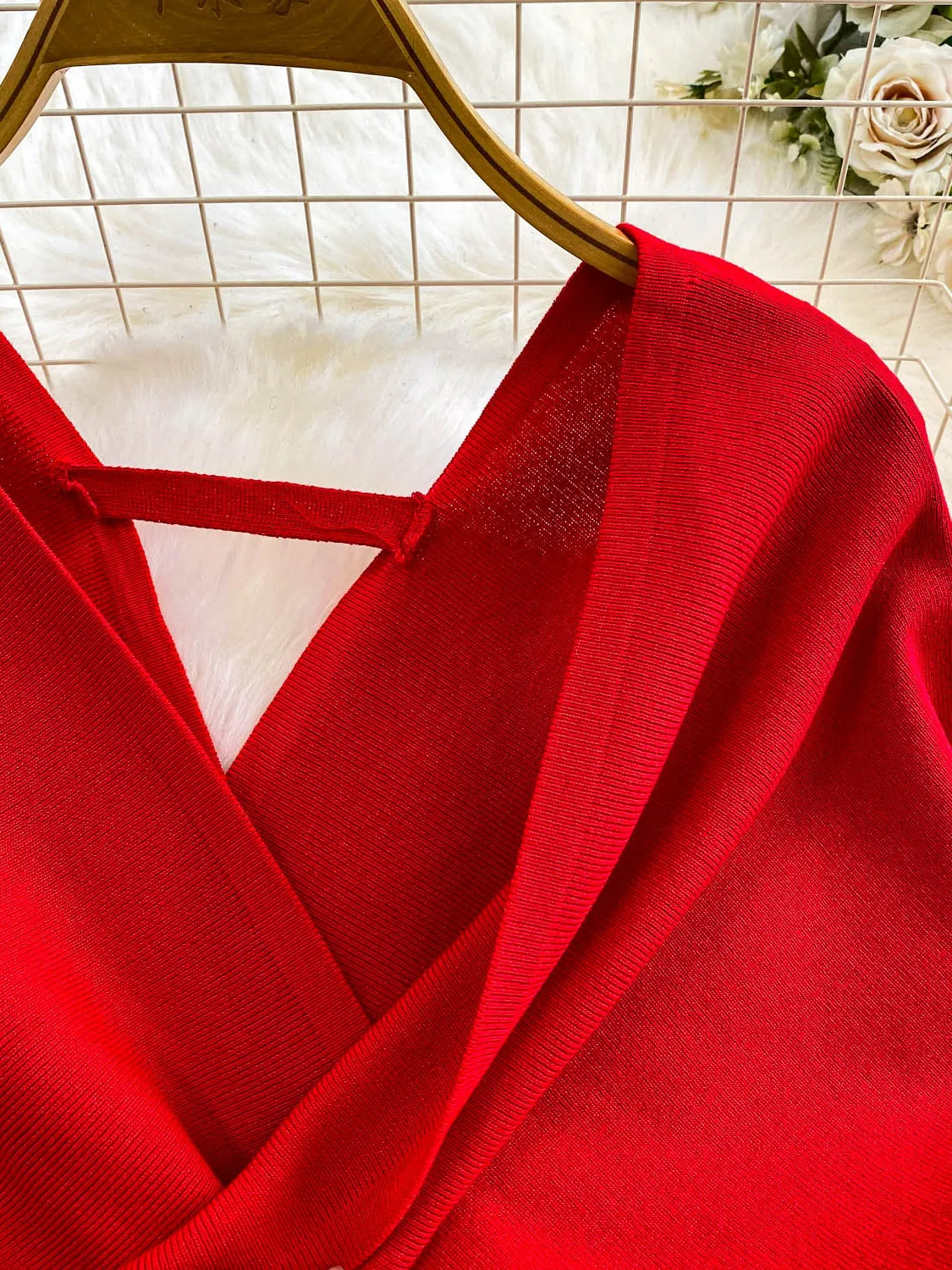 Camisola de malha de ajuste fino feminino cruz v-ne ort sve malhas cintura elástica emagrecimento outono inverno faion casual topo