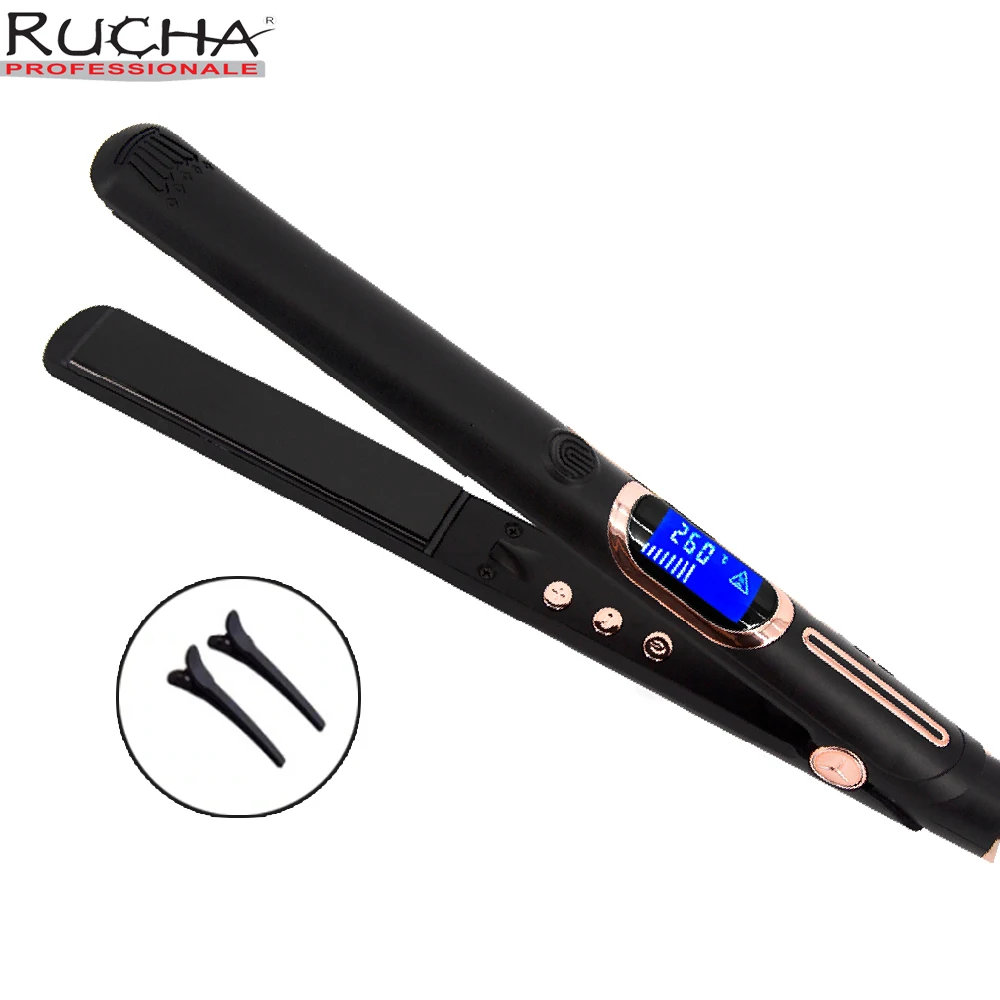 Professional Ceramics Flat Iron Hair Straightener with Digital LCD Display Dual Voltage Instant Heating Curling Iron