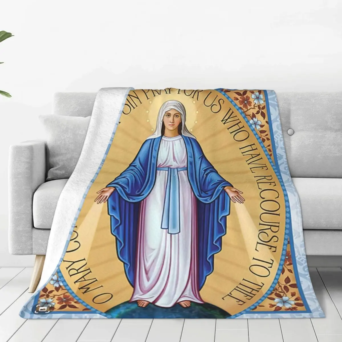 Virgin Mary Mexican Blanket Spring/Autumn Our Lady of Guadalupe Christian Portable Soft Throw Blanket for Sofa Couch Rug Piece