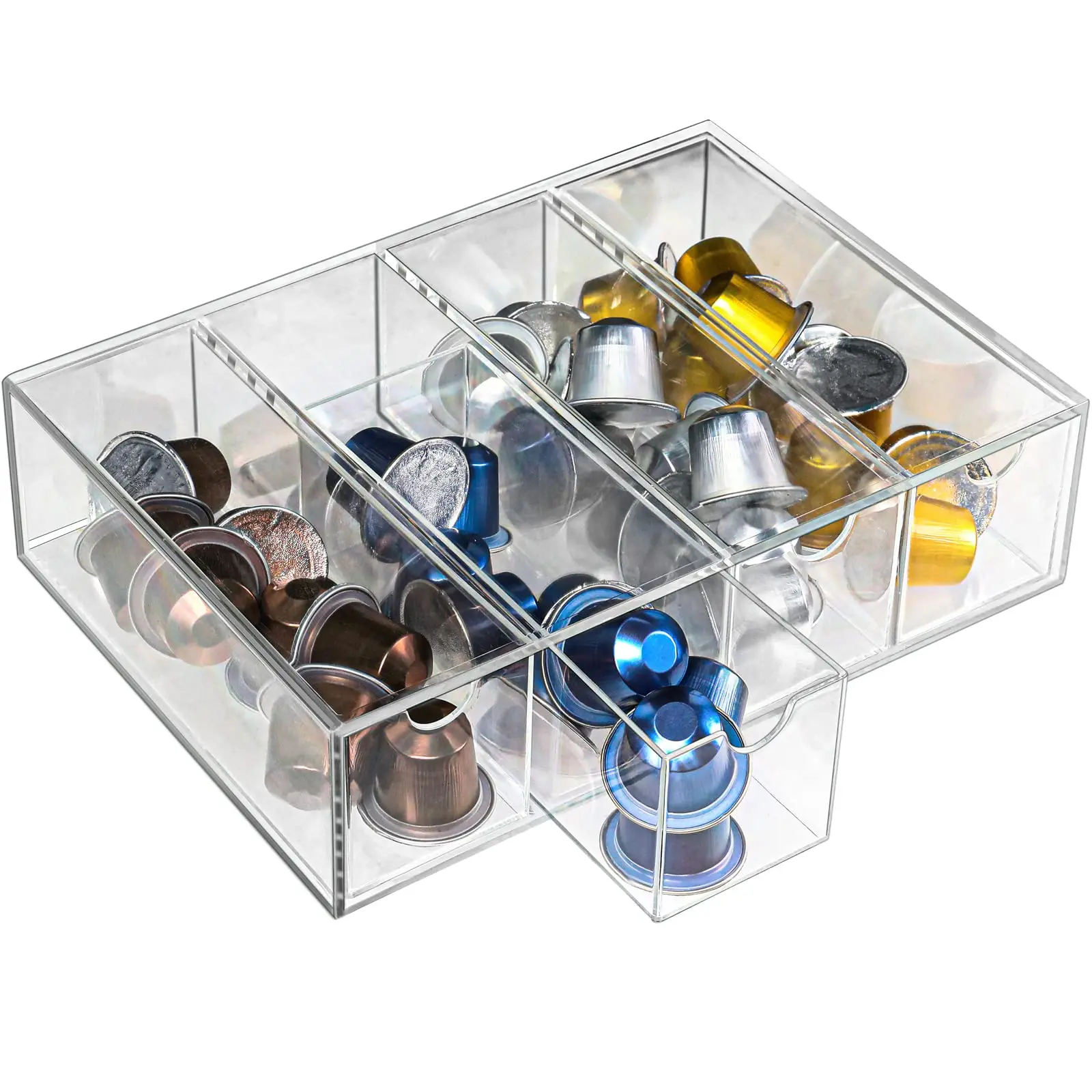 

Acrylic Coffee Capsule Holder- 4 Compartment Clear Acrylic Coffee Pod Organizer Box Coffee Pod Storage Drawer K Cup Holder