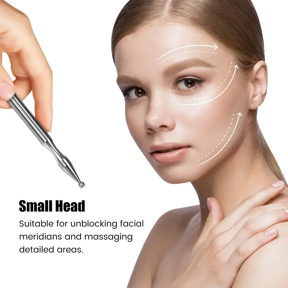 ปากกาฝังเข็มสแตนเลสนวดเนื้อเยื่อลึก Dual HEAD นวดกดจุดบนใบหน้า Acupressure Bar สําหรับ Body Meridian บรรเทาอาการปวด