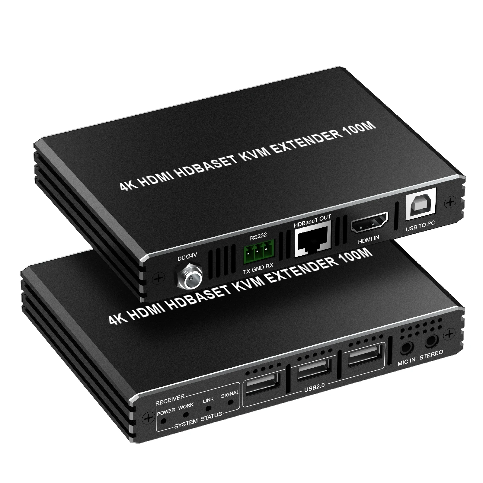 4K 60hz HDMI KVM Extender 100M 3 Ports USB2.0 Hub POE RS232 EDID Setting Stereo Audio and Microphone HDCP 2.2 KVM Extender