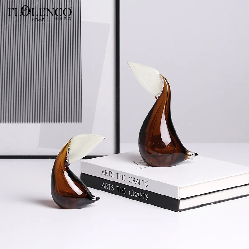 Modern minimalist handmade glass abstract pelican ornament for home living room and wine cabinet decor