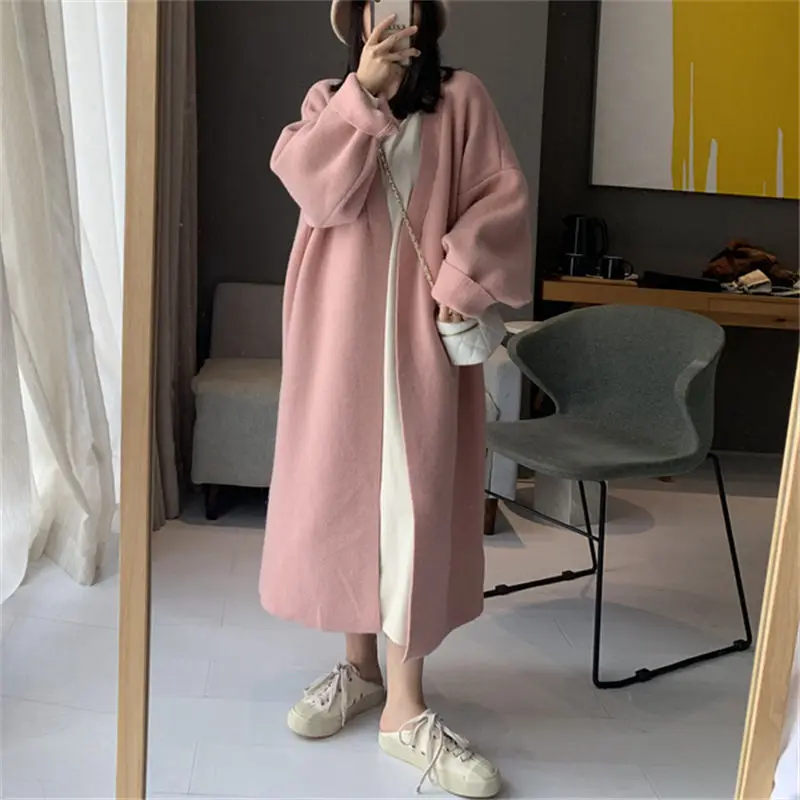 Korean Mid Length Thickened Sweater Coat For Women's Autumn And Winter Lazy Style Loose Fitting Knit Cardigan Jacket Z2293